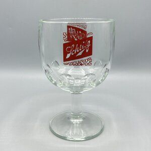 Vintage Schlitz Beer Logo Thumbprint Stemmed Goblet Heavy Glass 6" Tall 16 Oz